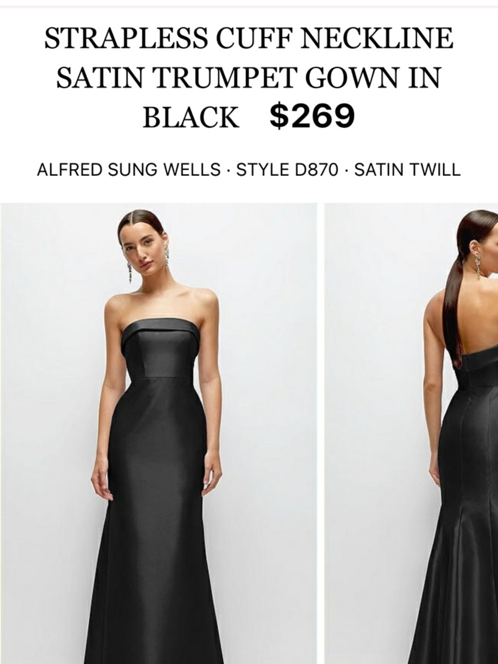 Dessy Collection Black Strapless Satin Trumpet Gown